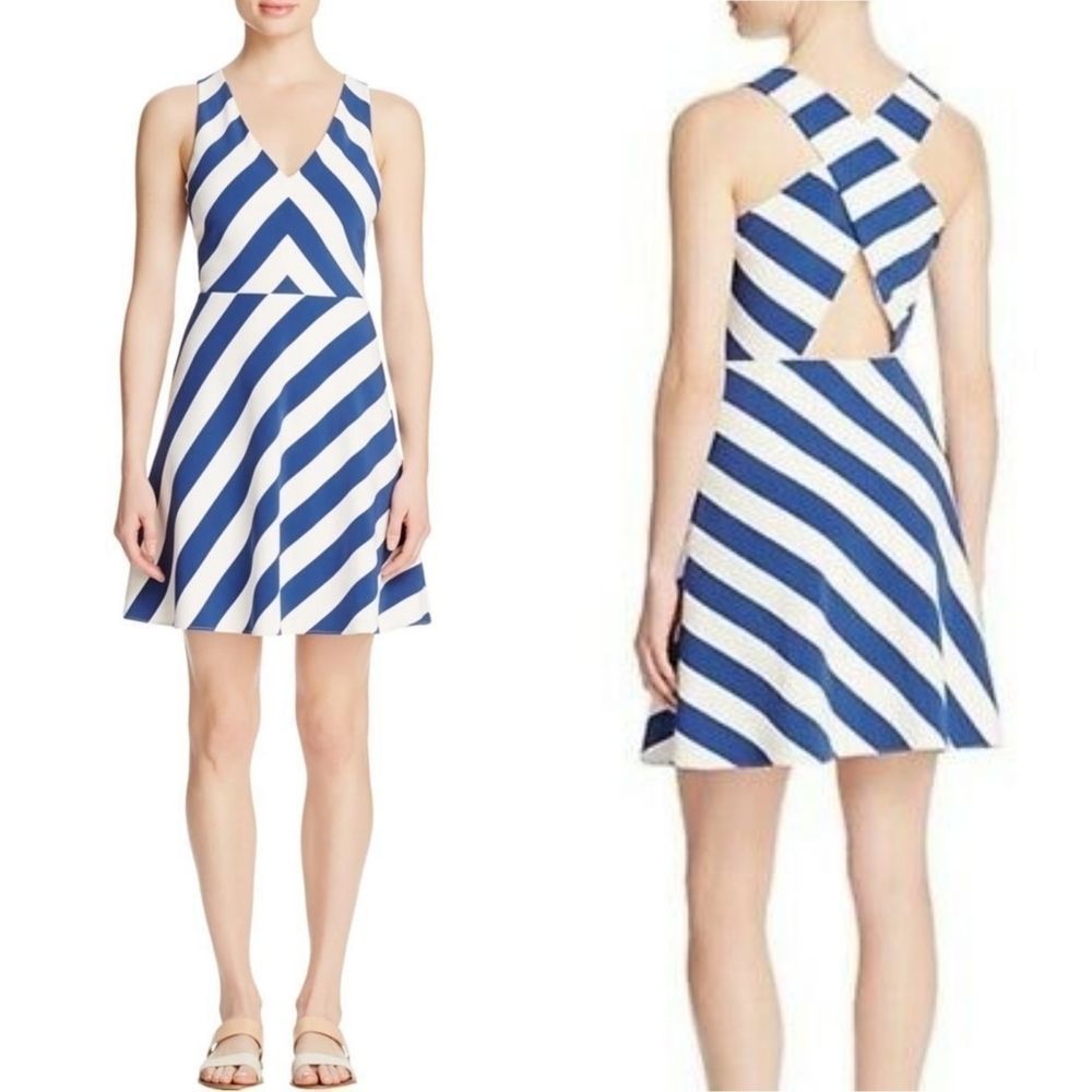 Cooper & Ella Mary Nautical Striped Fit & Flare Mini Dress Blue White sz S